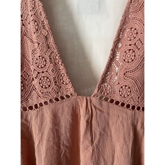FREE PEOPLE Freya Mini Dress w/ Pockets & Lace Accents - Peach - Large NWOT - Picture 2 of 11